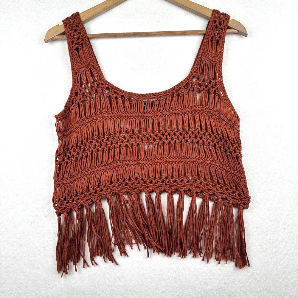 Forever 21 Tank Top Womens S Crochet Fringe Sleeveless Festival Boho